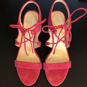 Hot Pink suede Ivanka Trump lace high Heels 9.5